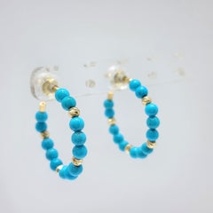18K Gold Natural Sleeping Beauty Turquoise Hoop Earrings