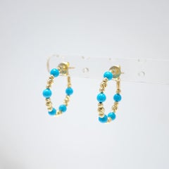 18K Gold Natural Sleeping Beauty Turquoise Hoop Earrings