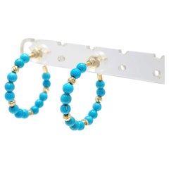 18K Gold Natural Sleeping Beauty Turquoise Hoop Earrings