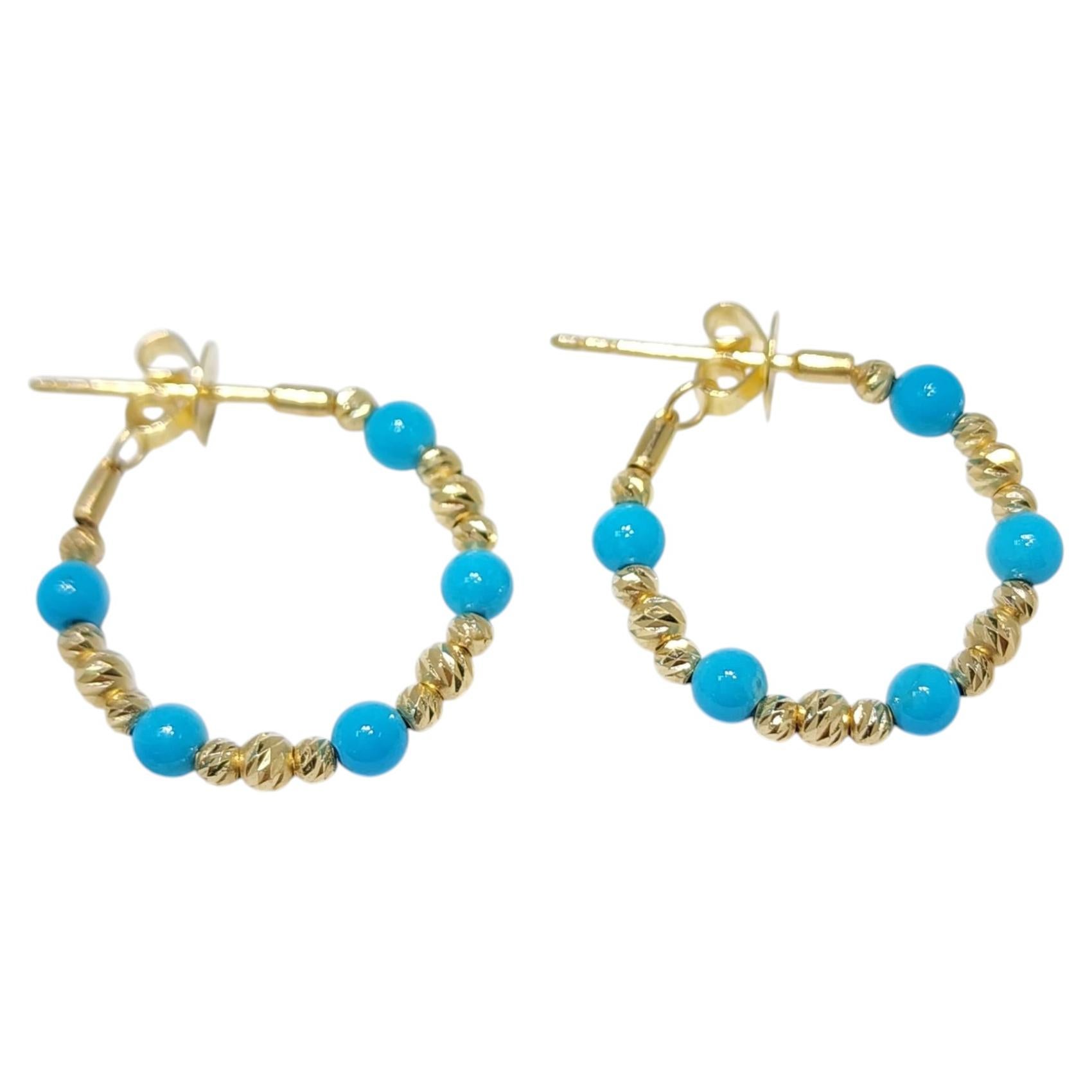 Pendientes de aro de turquesa natural Bella Durmiente de oro de 18 quilates