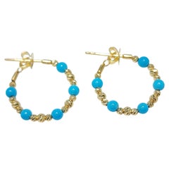 18K Gold Natural Sleeping Beauty Turquoise Hoop Earrings