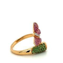 18K Gold Nature Collection Pink Sapphire and Tourmaline Ring with Diamonds