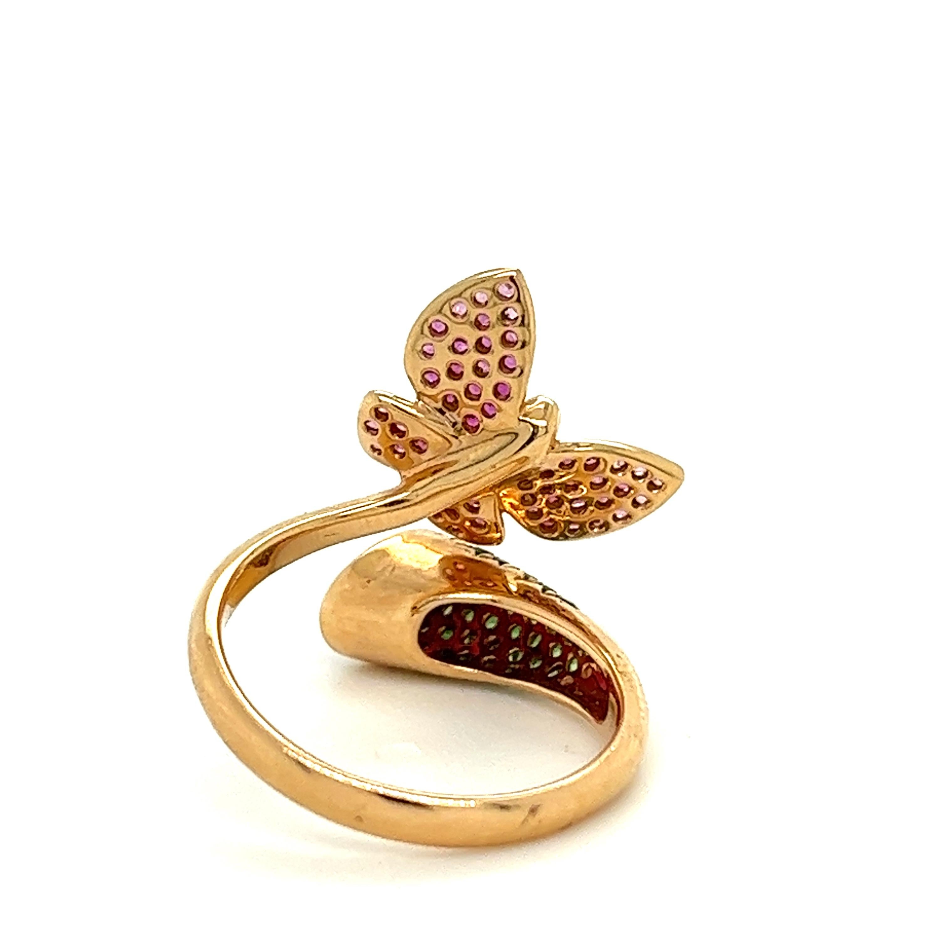 18 Karat Gold Nature Collection Ring mit rosa Saphir und Turmalin und Diamanten (Rundschliff) im Angebot