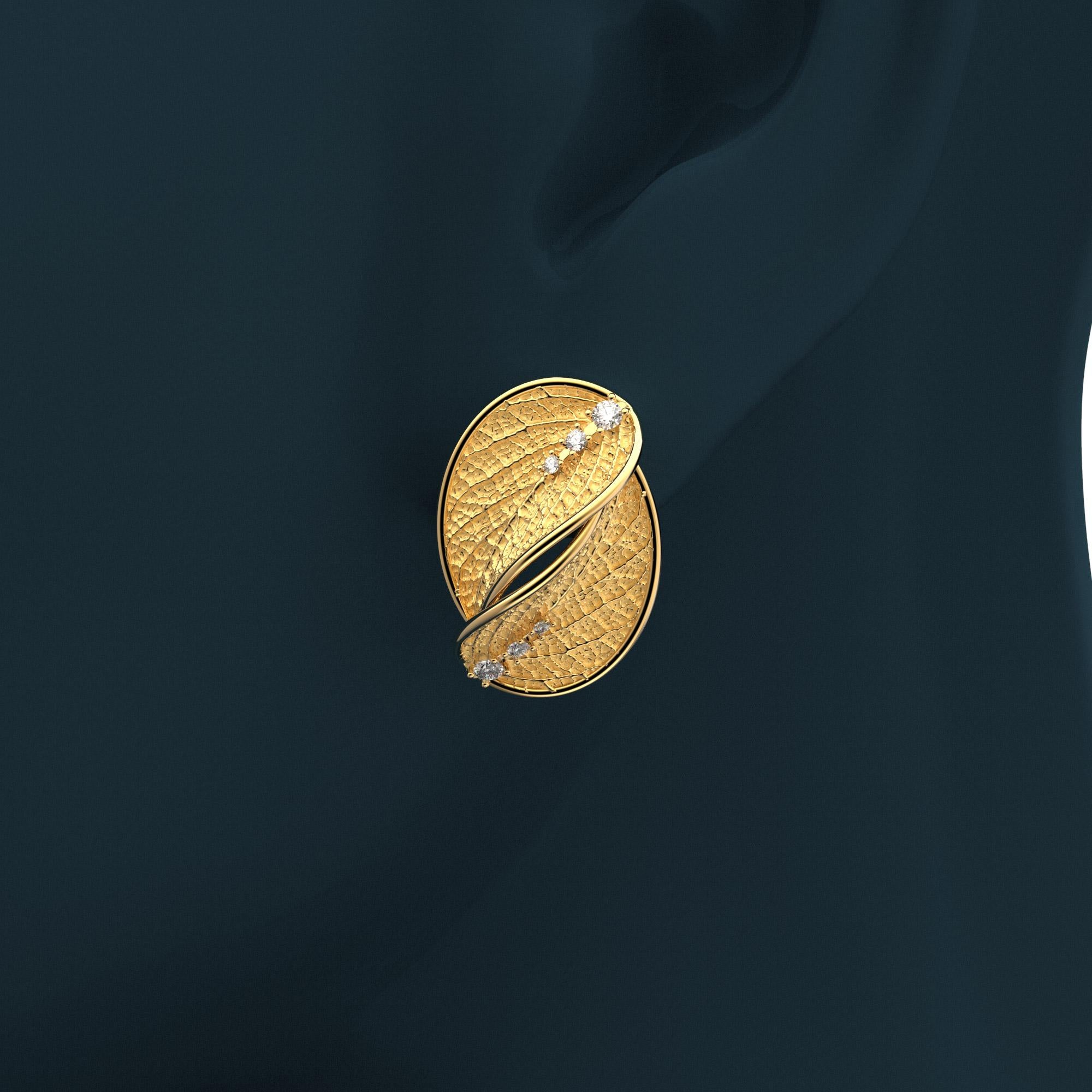 18k Gold Nature Inspired Diamant Ohrstecker mit Blatt Design, Italienischer Schmuck im Zustand „Neu“ im Angebot in Camisano Vicentino, VI
