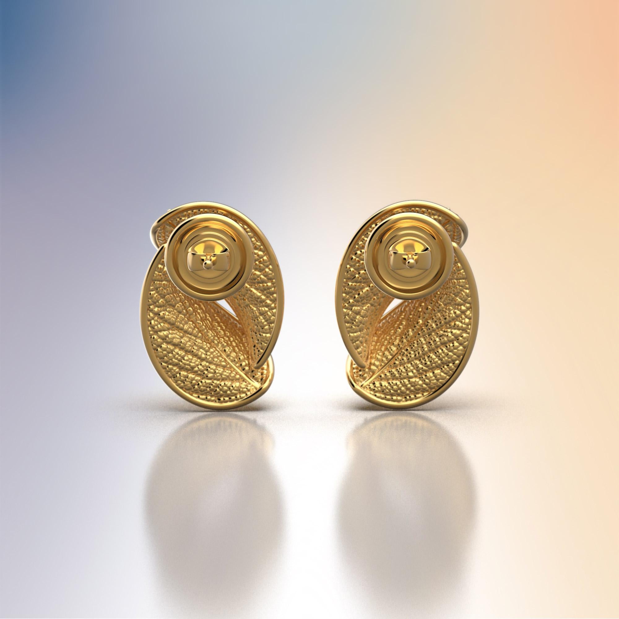 18k Gold Nature Inspired Diamant Ohrstecker mit Blatt Design, Italienischer Schmuck Damen im Angebot