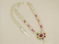 18K gold Navratna Mughal Meena polki Mughal pendant  Indian Wedding jewellery