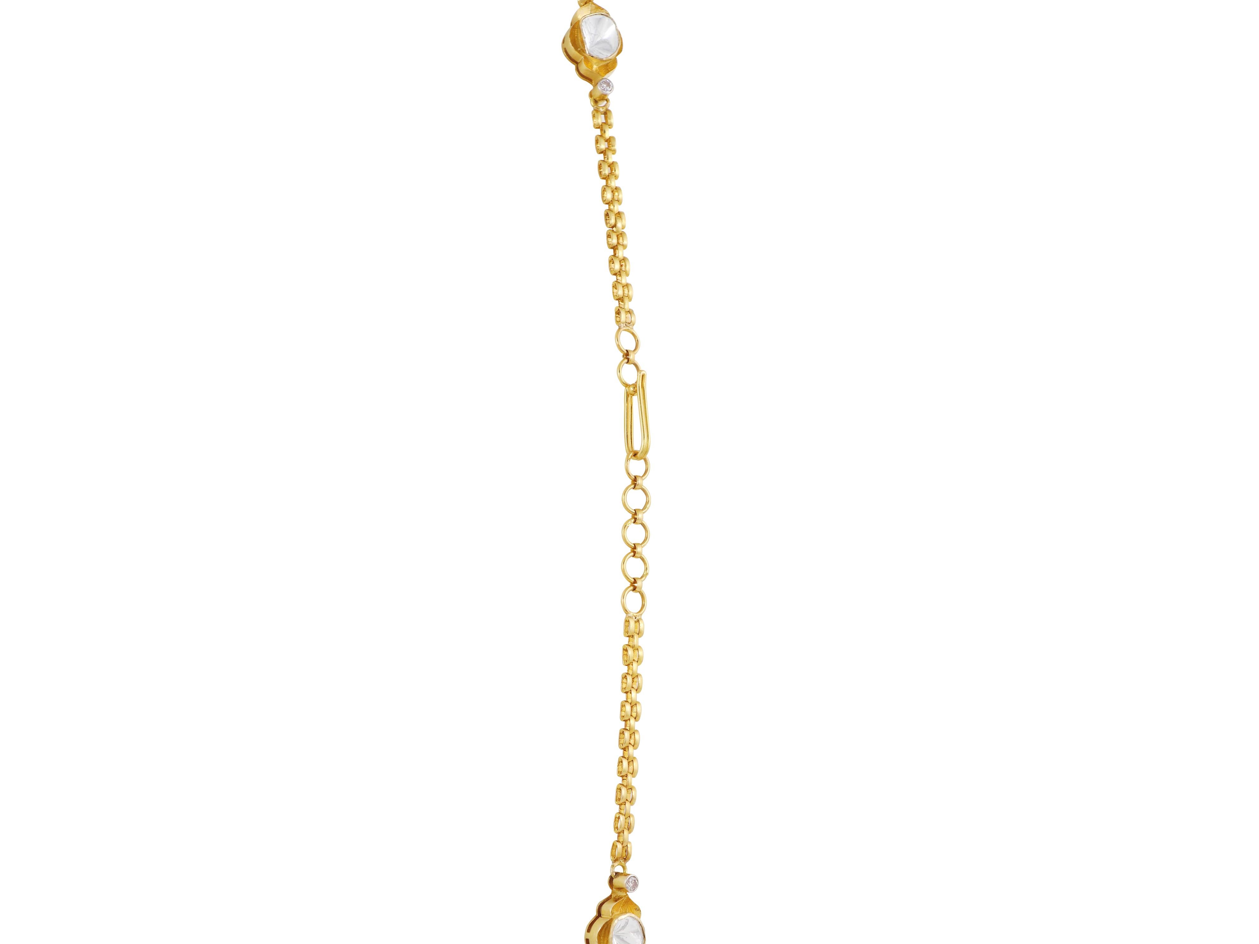 Navratna-Halskette aus 18 Karat Gold mit Diamanten und Diamantscheiben  Navratan-Schnur im Angebot 3