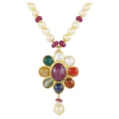 18K gold Navratna pendant Kundan Meena polki pendant for Indian wedding