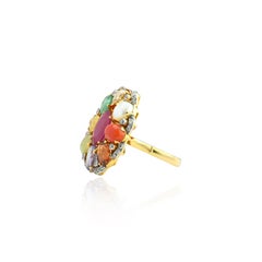 18K gold Nine natural Precious Gemstone Navratna ring with diamonds