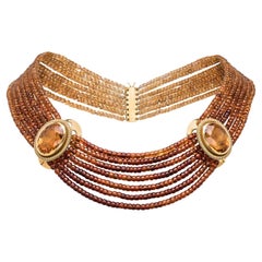 18 Karat Gold Halskette mit Citrinsteinen und abgestuften farbigen Citrinperlen