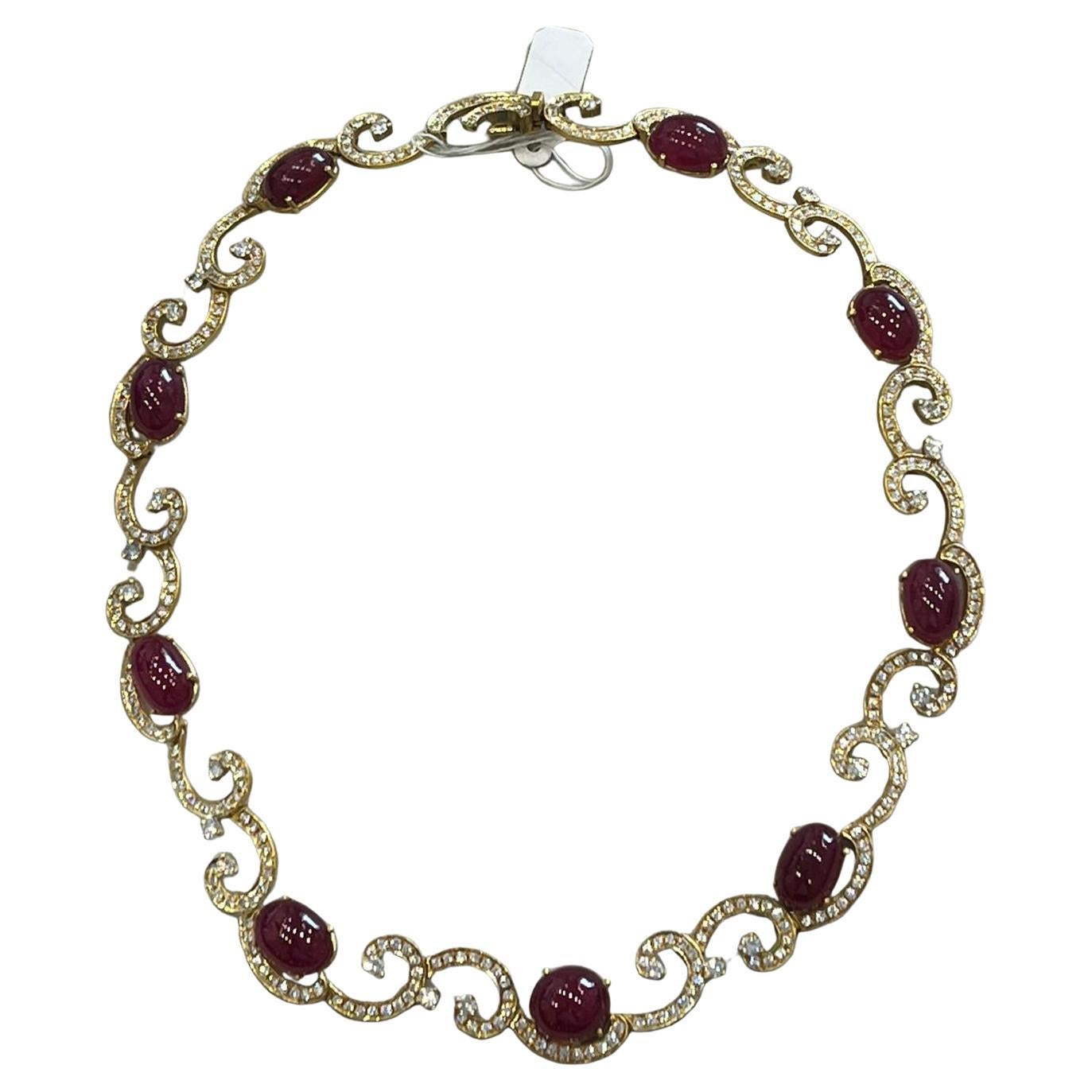 18K gold necklace set with diamonds and rubies