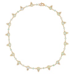 18K Gold Necklace with Australian Opal, Paraiba Tourmaline, and Diamond Accents