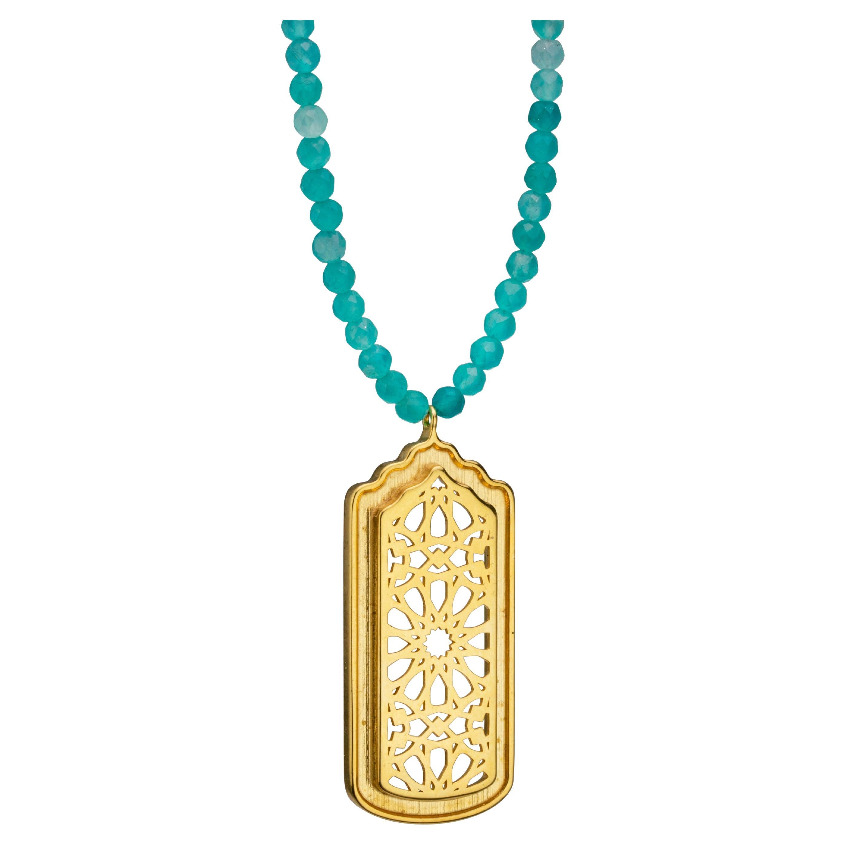 Orosi Necklace In 18K Yellow Gold And Natural Amazonite For Sale