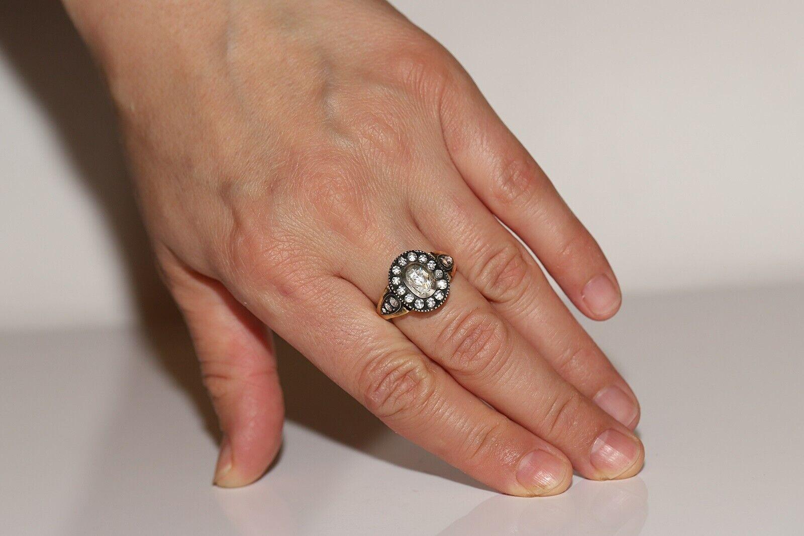 Anillo de cóctel decorado con diamantes naturales talla rosa en oro de 18 quilates, hecho a mano en venta 4