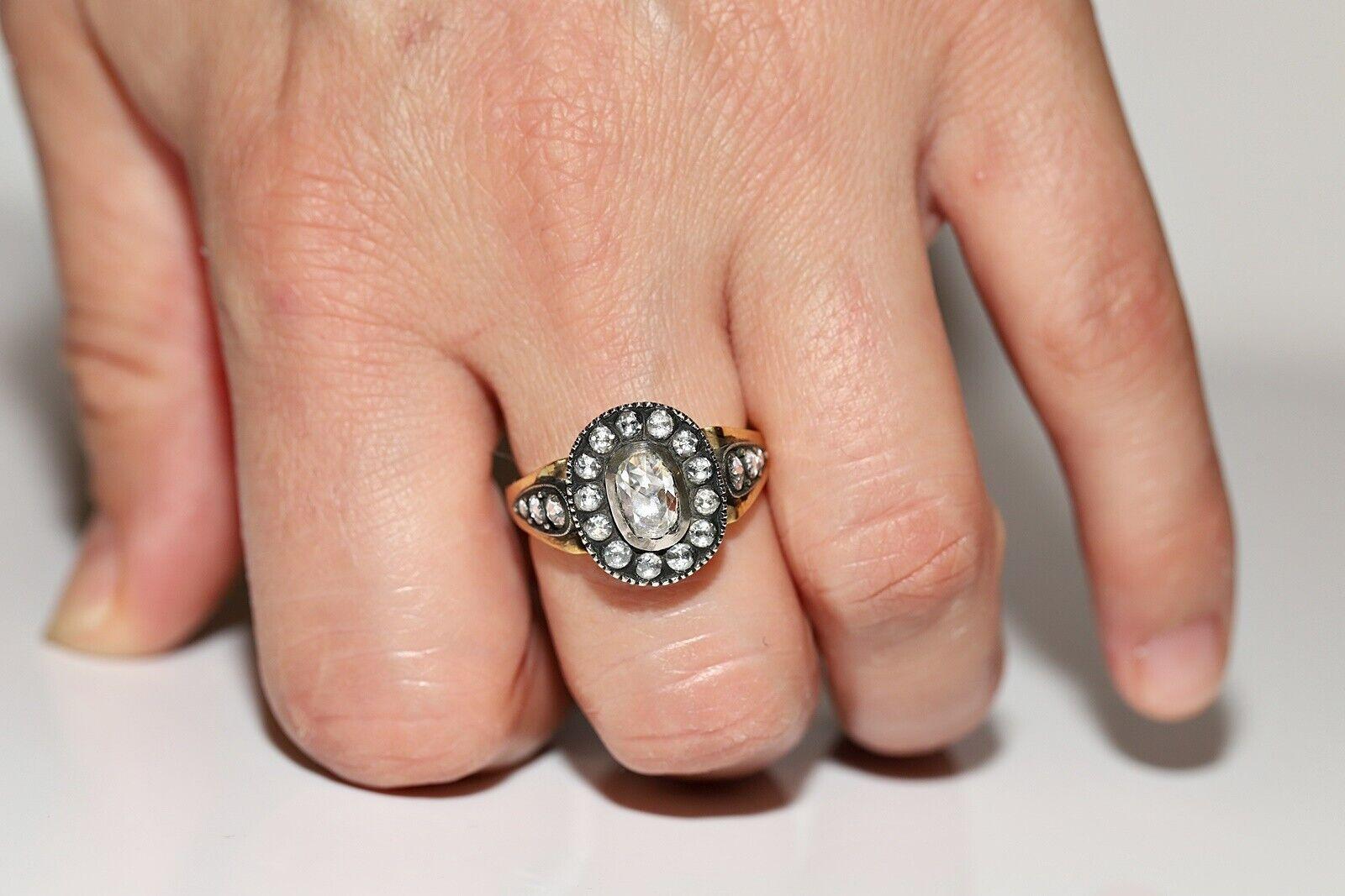 Anillo de cóctel decorado con diamantes naturales talla rosa en oro de 18 quilates, hecho a mano en venta 5