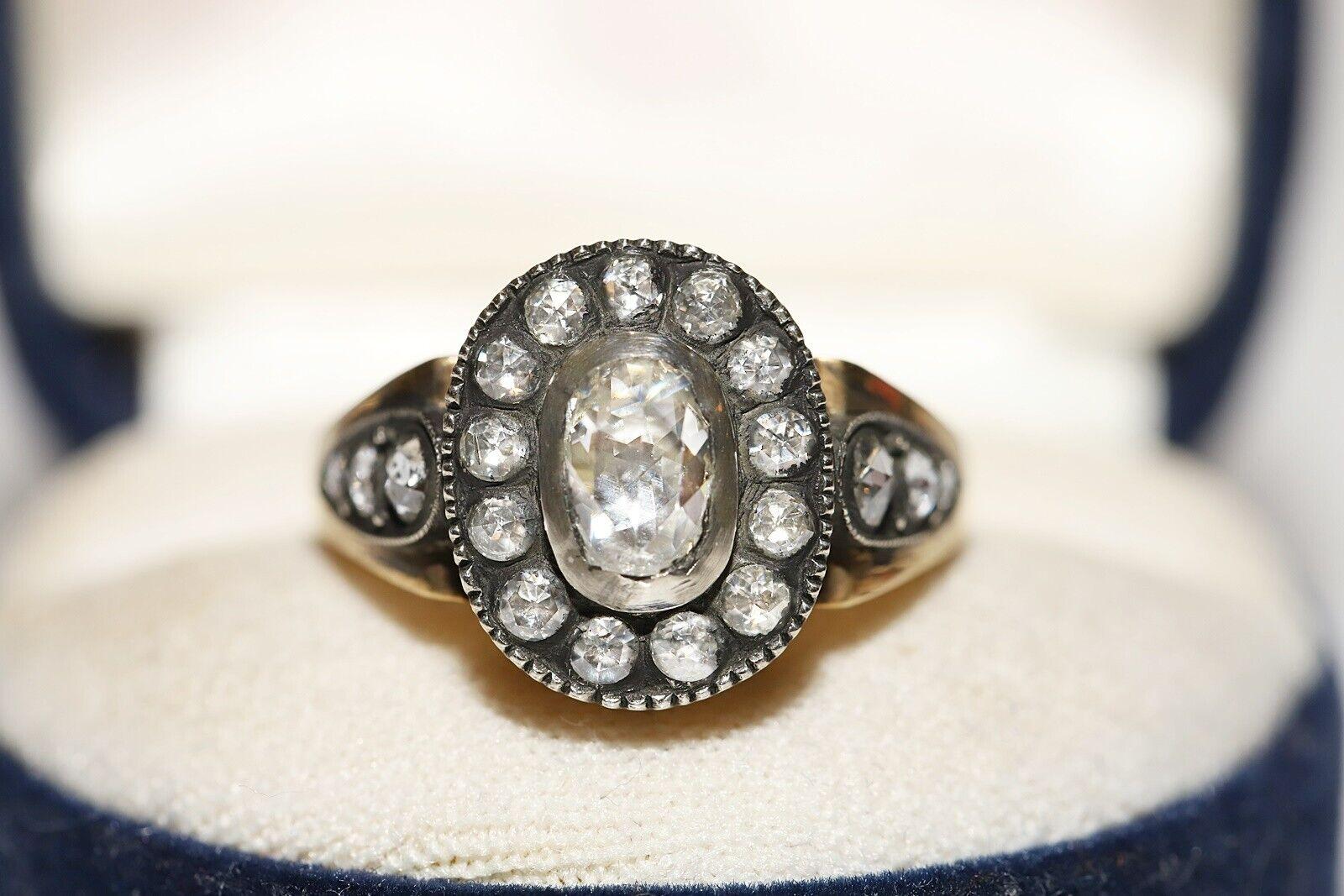 Anillo de cóctel decorado con diamantes naturales talla rosa en oro de 18 quilates, hecho a mano en venta 6