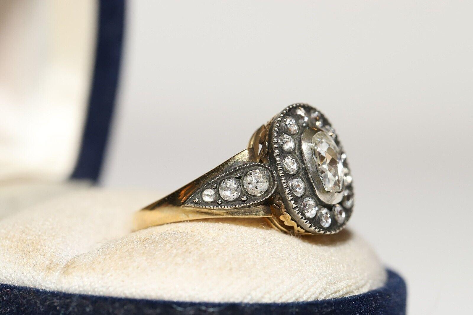 Anillo de cóctel decorado con diamantes naturales talla rosa en oro de 18 quilates, hecho a mano en venta 7