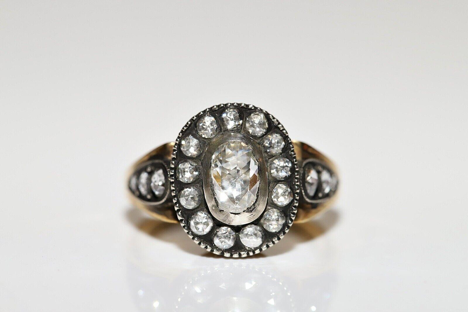 Anillo de cóctel decorado con diamantes naturales talla rosa en oro de 18 quilates, hecho a mano en venta 8