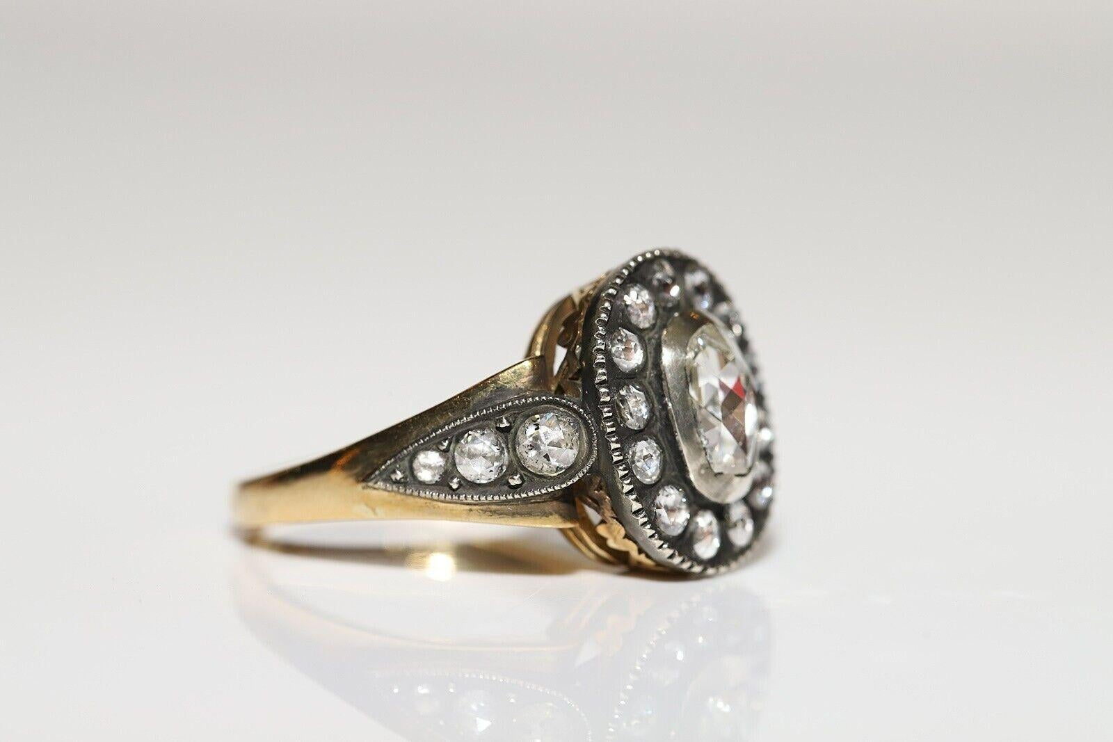 Anillo de cóctel decorado con diamantes naturales talla rosa en oro de 18 quilates, hecho a mano en venta 9