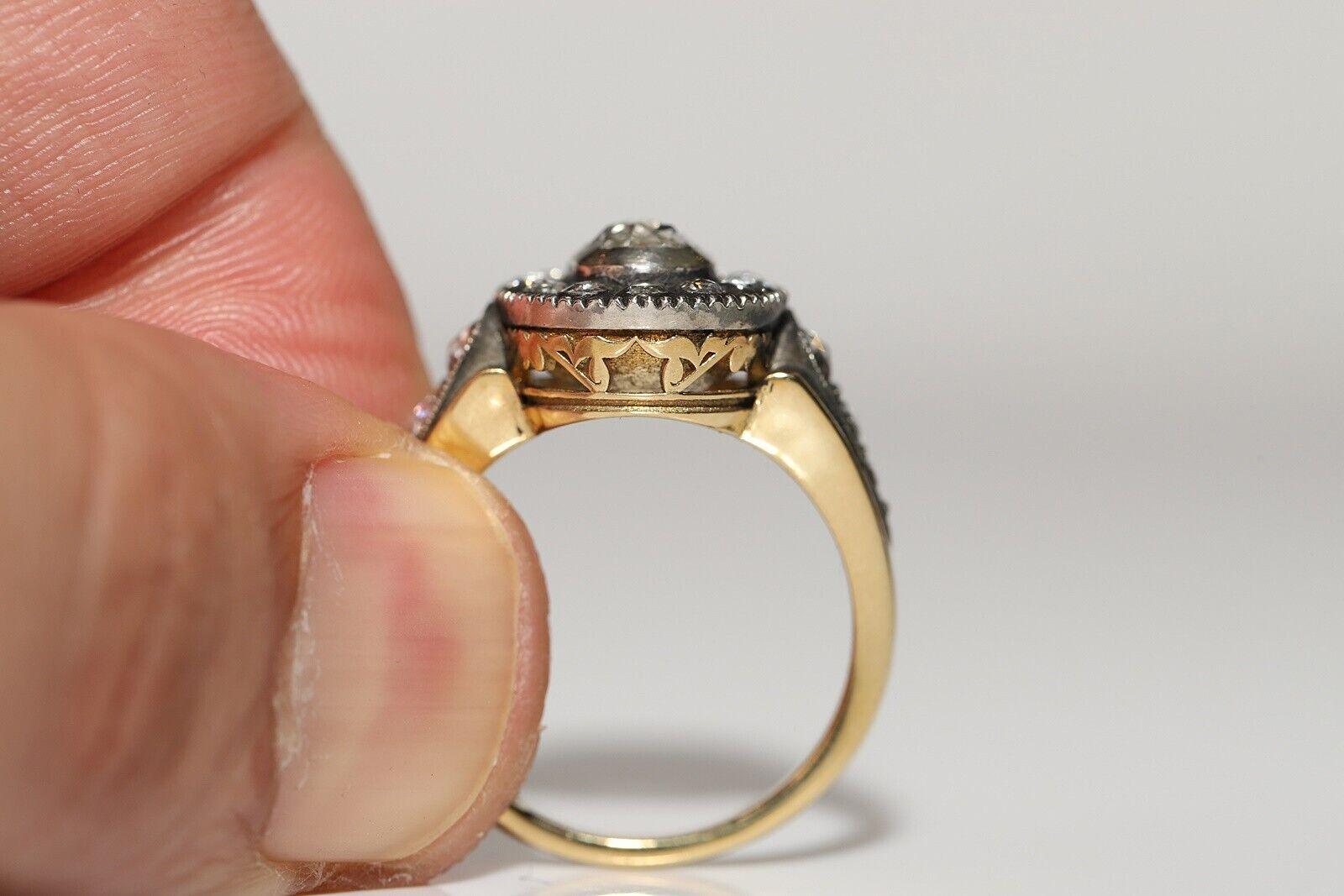 Anillo de cóctel decorado con diamantes naturales talla rosa en oro de 18 quilates, hecho a mano Moderno en venta