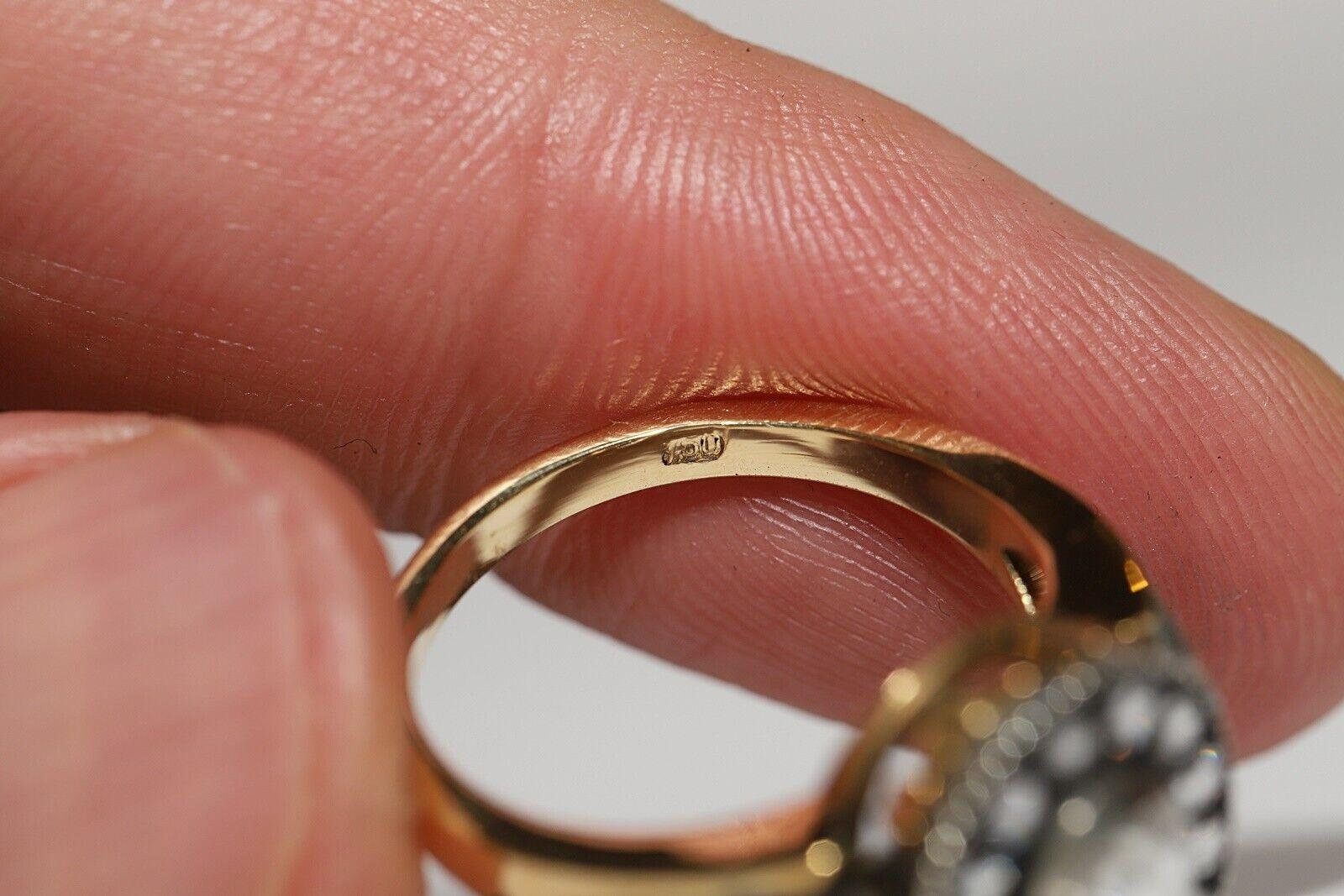 Anillo de cóctel decorado con diamantes naturales talla rosa en oro de 18 quilates, hecho a mano en venta 3