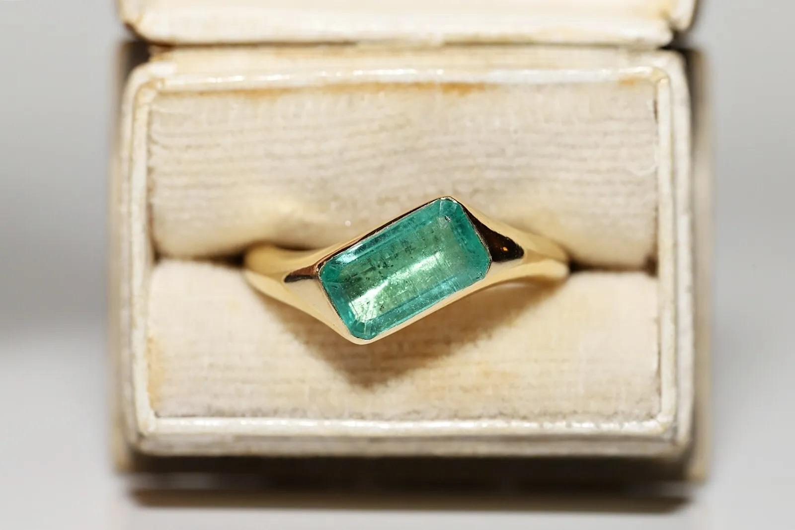 18k Gold New Made kolumbianischen natürlichen Rechteckschliff Smaragd Solitär Ring Damen im Angebot