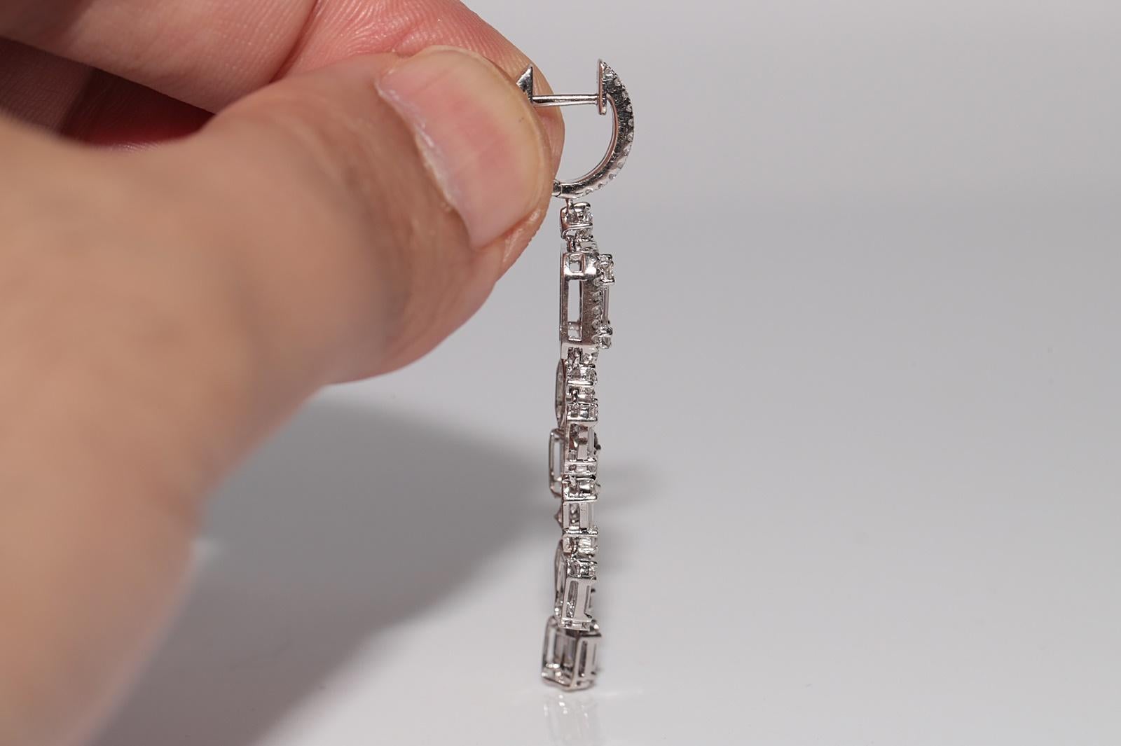 Boucles d'oreilles pendantes en or 18 carats, neuves, avec diamants naturels taille baguette brillants Neuf - En vente à Fatih/İstanbul, 34