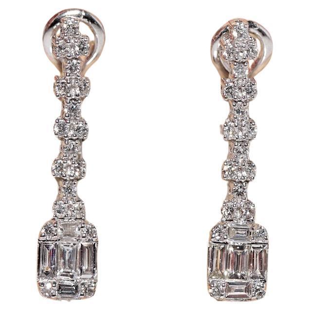 Boucle d'oreille en or 18k New Made Natural Brilliant Cut Diamond and Baguette Cut Diamond