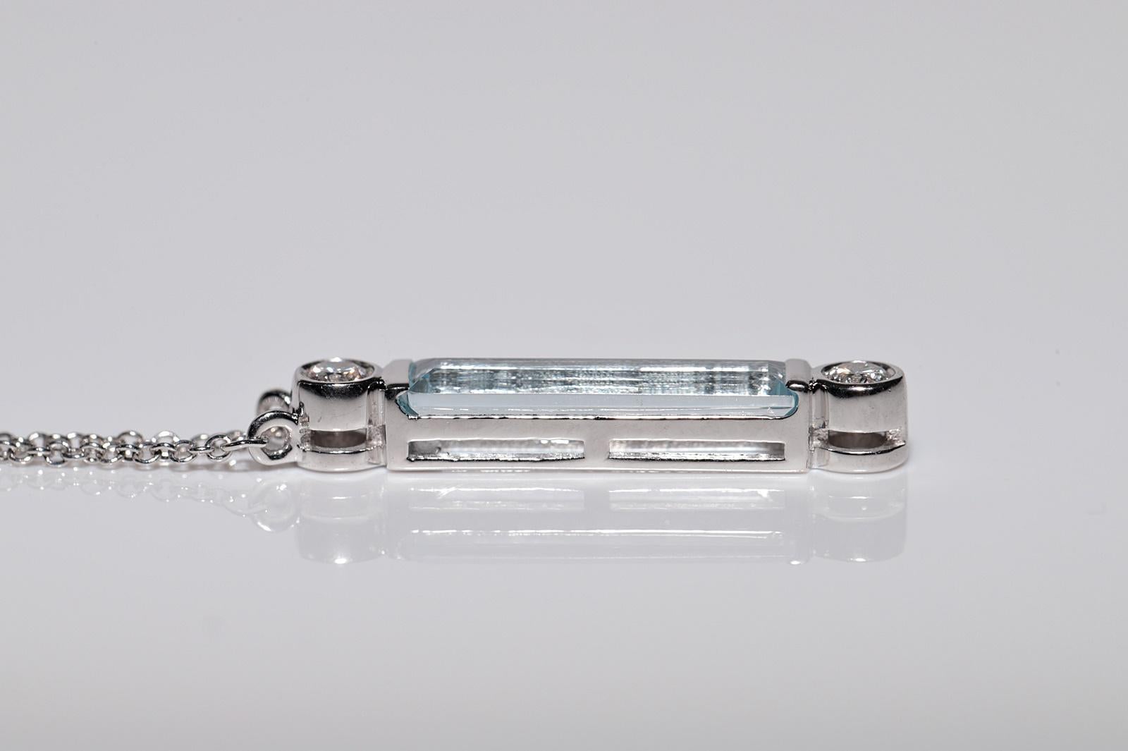 18k Gold New Made Natural Diamond And Aquamarine Earring And Pendant Necklace For Sale 8
