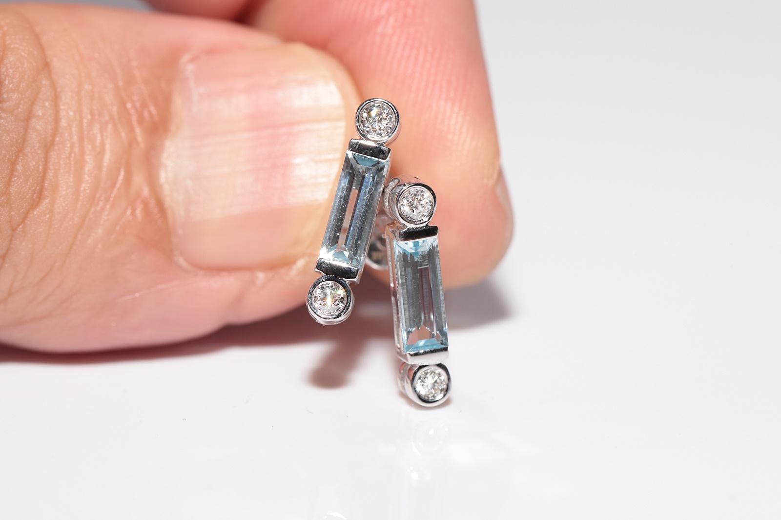 18k Gold New Made Natural Diamond And Aquamarine Earring And Pendant Necklace For Sale 10