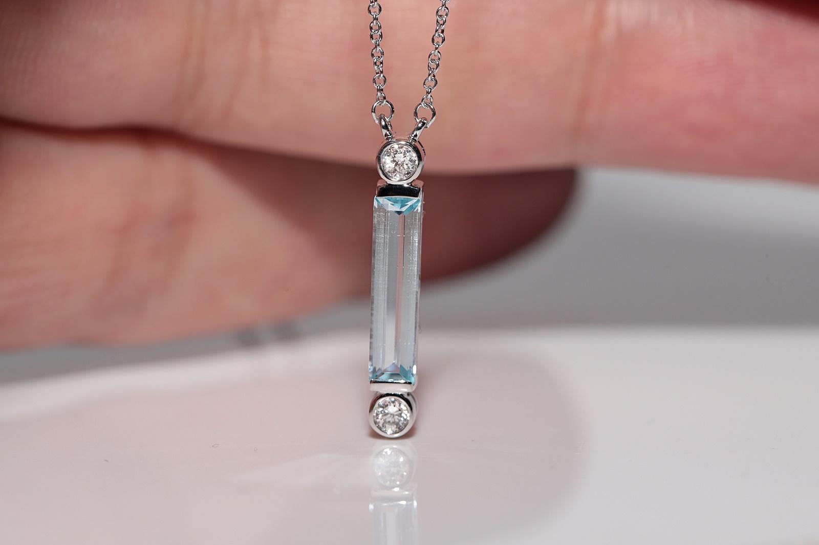18k Gold New Made Natural Diamond And Aquamarine Earring And Pendant Necklace For Sale 14