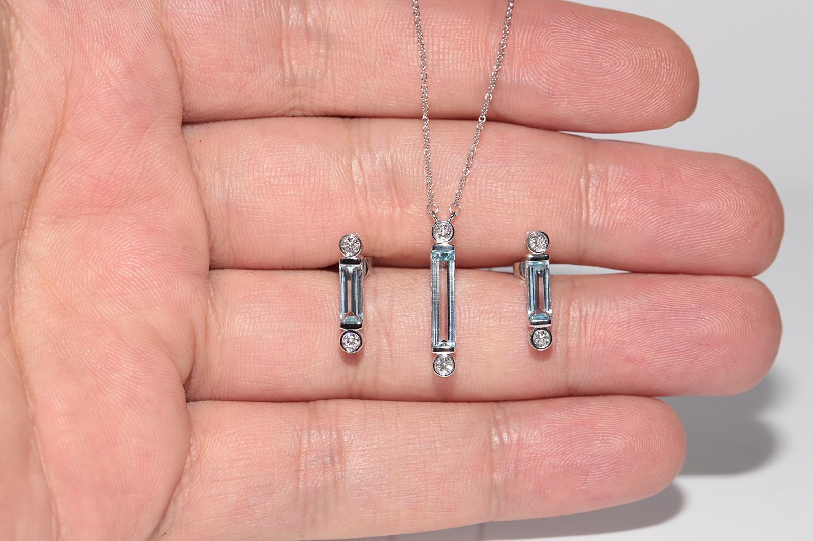Modern 18k Gold New Made Natural Diamond And Aquamarine Earring And Pendant Necklace For Sale