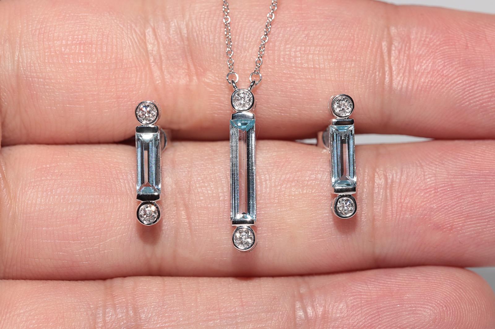 Brilliant Cut 18k Gold New Made Natural Diamond And Aquamarine Earring And Pendant Necklace For Sale