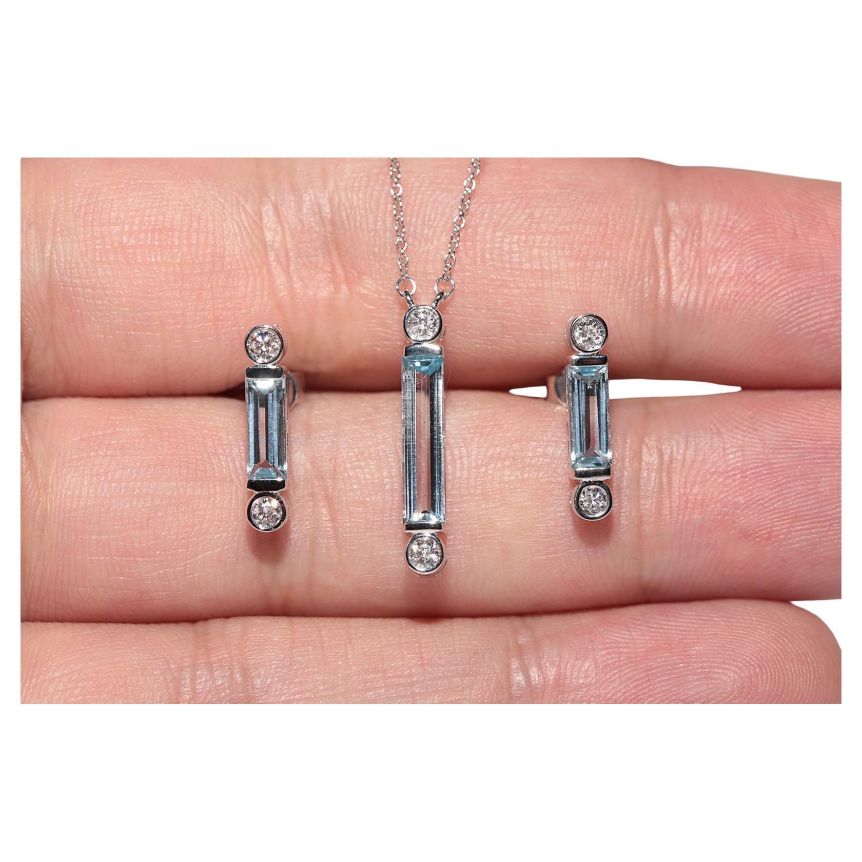 18k Gold New Made Natural Diamond And Aquamarine Earring And Pendant Necklace For Sale