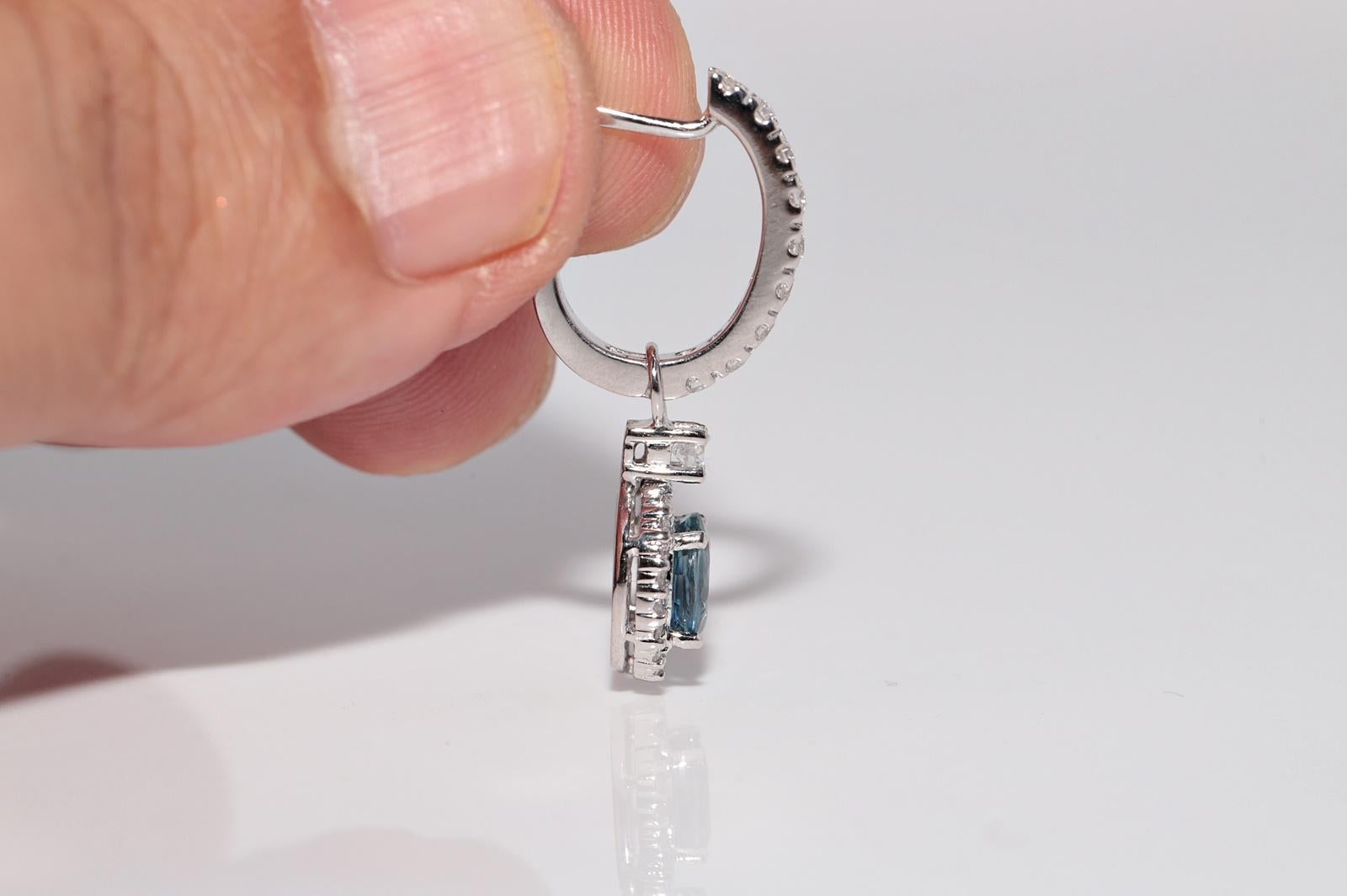 Pendiente de gota decorado con diamantes naturales y topacio azul de oro de 18k de nueva factura en Bueno estado para la venta en Fatih/İstanbul, 34