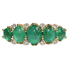 Bague en or 18 carats, neuve, décorée de diamants naturels et d'émeraudes taille cabochon
