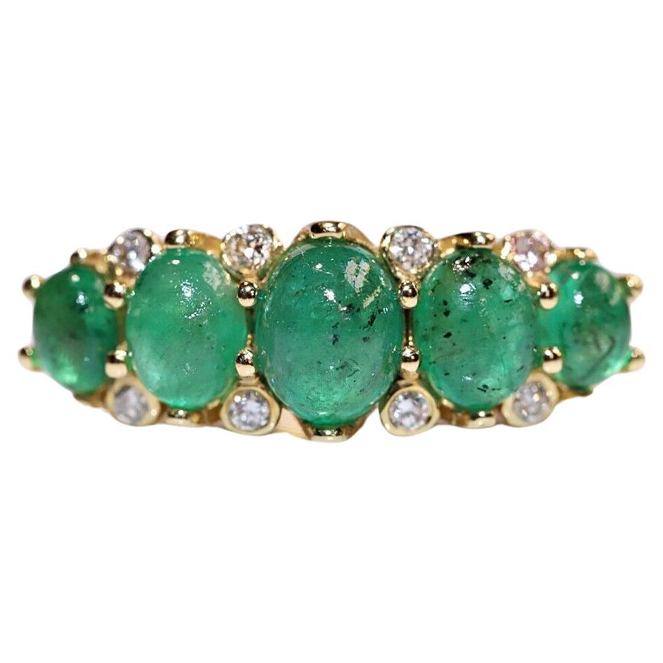 18k Gold New Made Natural Diamond And Cabochon Cut Emerald Decorated Ring For Sale