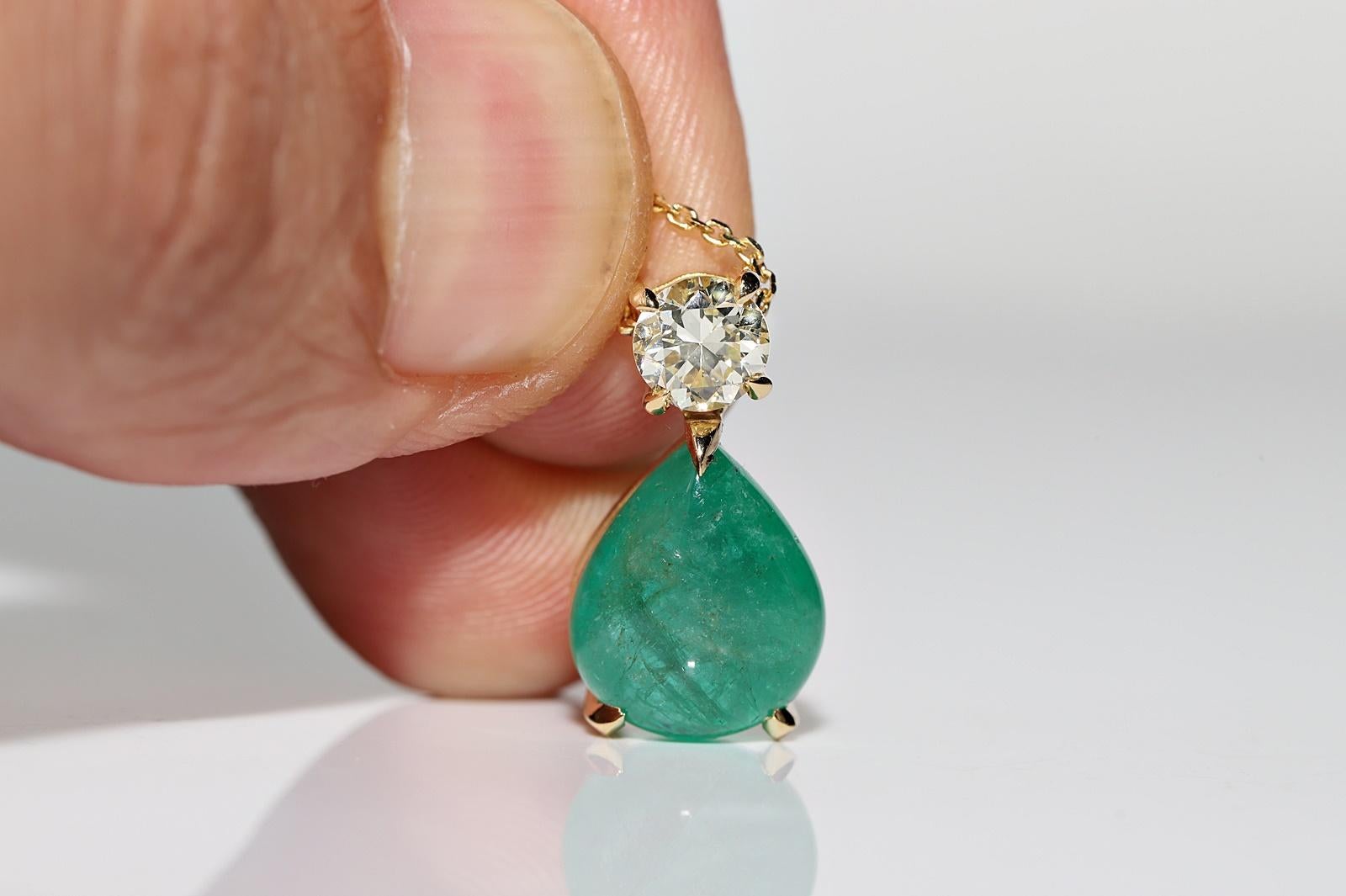 Collier pendentif en or 18k New Made, diamant naturel et émeraude cabochon en vente 6