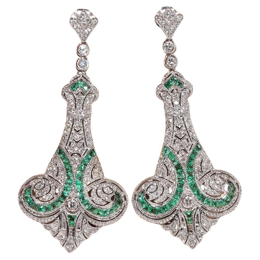 Pendiente gota diamante natural y esmeralda talla calibre oro 18k de nueva factura en venta
