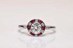 18K Gold New Made Natural Diamond And Caliber Cut Ruby Solitaire Ring