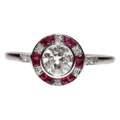 18K Gold New Made Natural Diamond And Caliber Cut Ruby Solitaire Ring