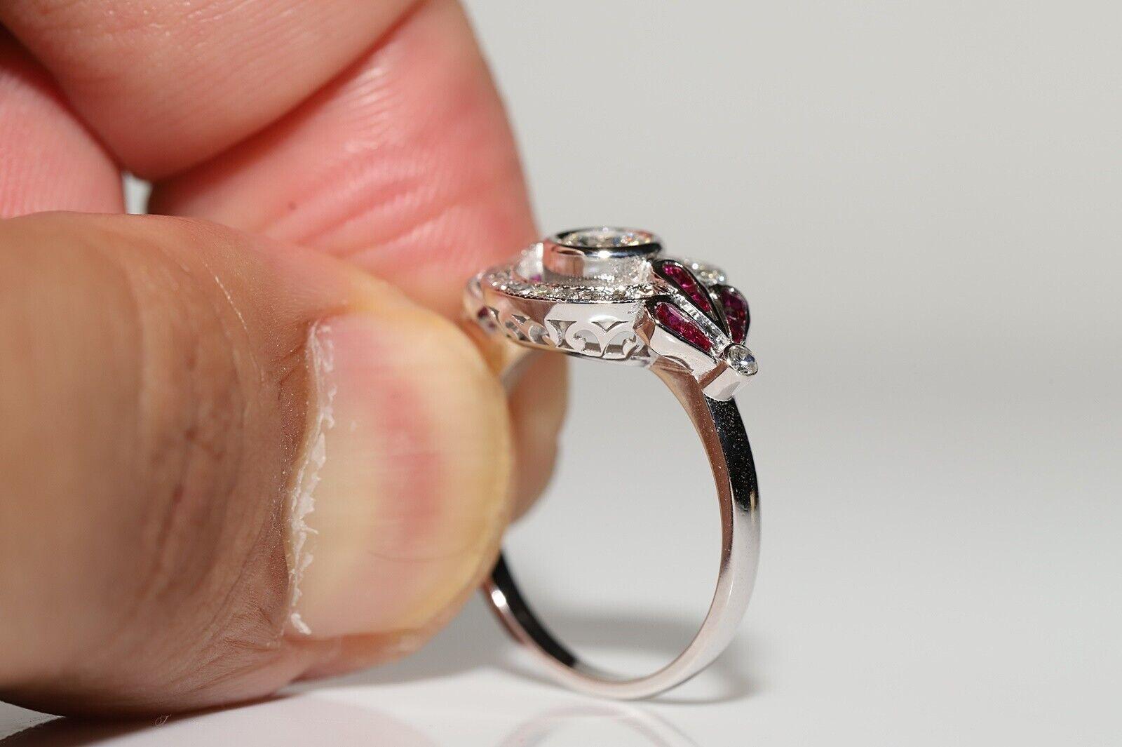 18k Gold New Made Natural Diamond And Caliber Ruby Decorated Ring For Sale 3