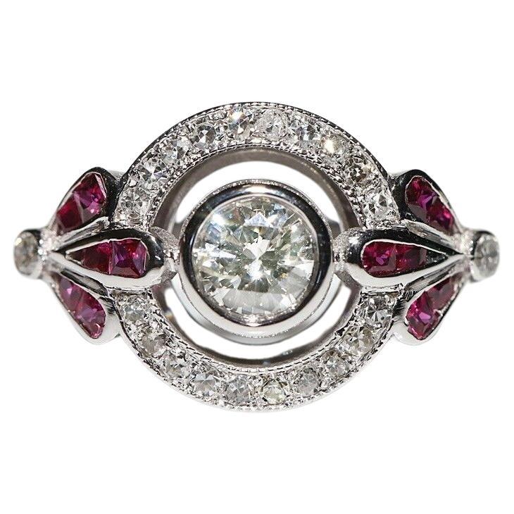 18k Gold New Made Natural Diamond And Caliber Ruby Decorated Ring For Sale