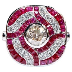 Bague décorée de diamants naturels et de rubis calibrés en or 18 carats, de fabrication neuve 