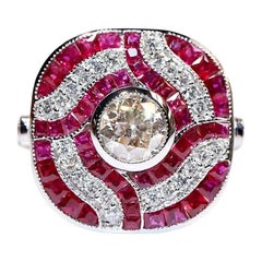 Bague décorée de diamants naturels et de rubis calibrés en or 18 carats, de fabrication neuve