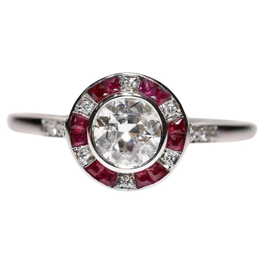 18K Gold New Made Natural Diamond And Caliber Ruby Solitaire Ring  For Sale