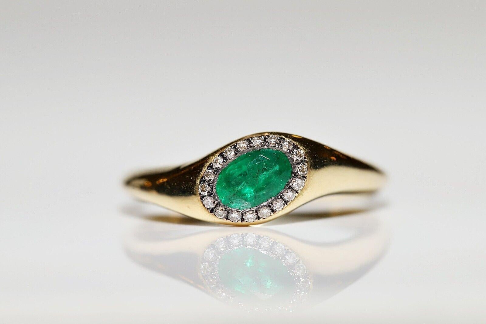 18k Gold New Made natürlichen Diamanten und Smaragd geschmückt Ring im Angebot 3