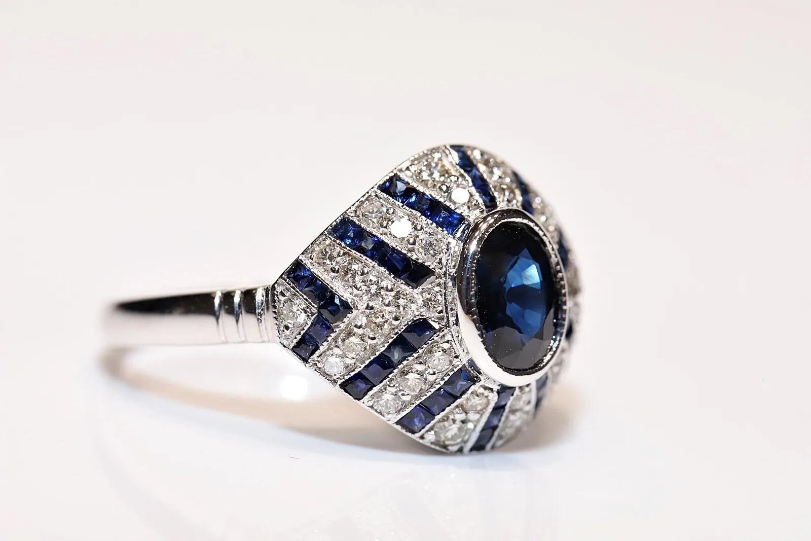 Bague en or 18k de fabrication récente ornée de diamants naturels et de saphirs Pour femmes en vente