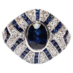 18k Gold New Made Natural Diamond And Sapphire Decorated Ring 