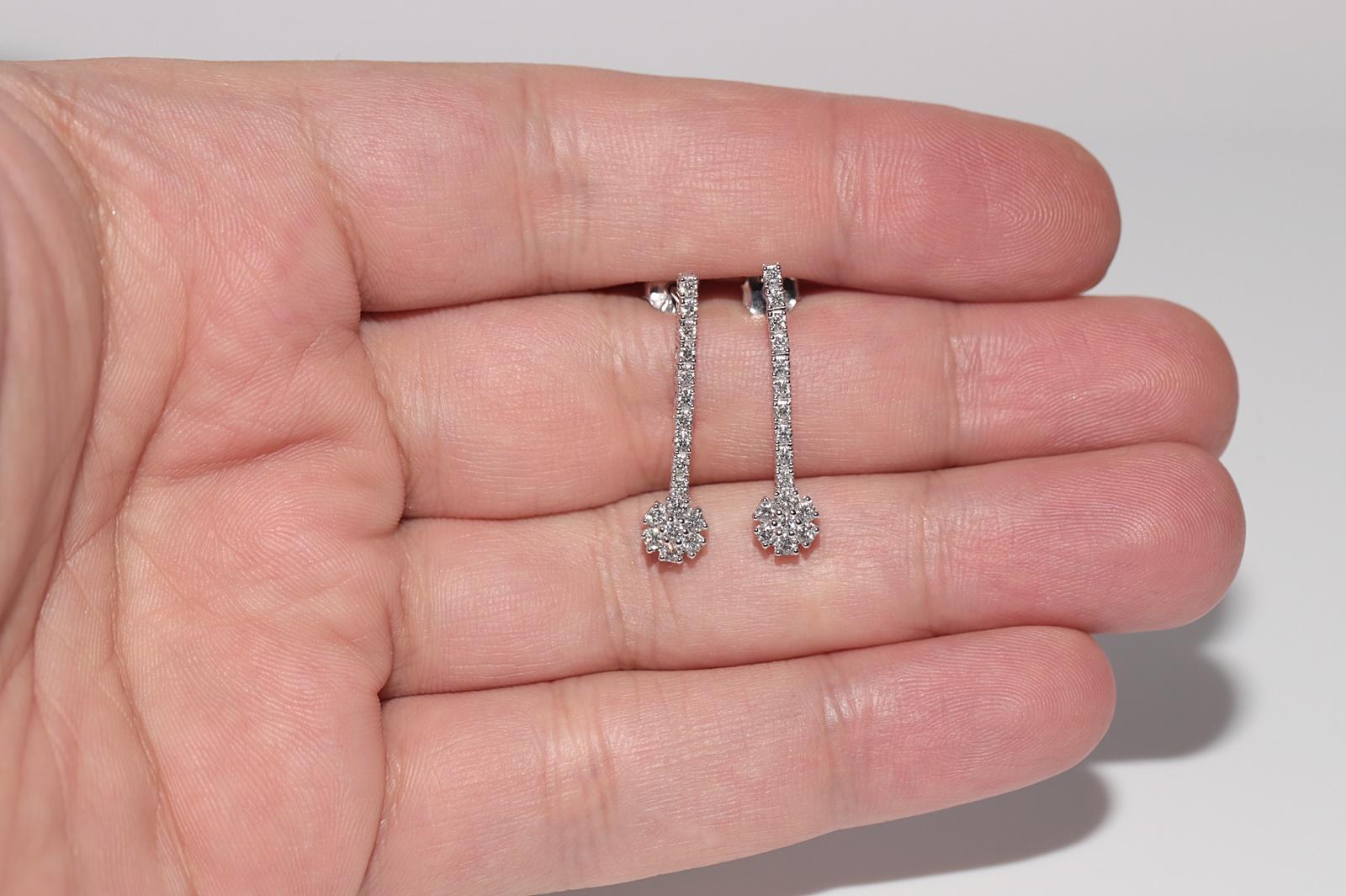 18k Gold New Made Natural Diamond Decorated Drop Earring in vendita 4